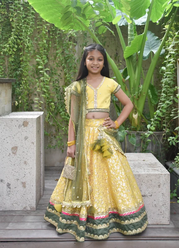 Eclectic Style Wardrobe Pre-Order - Yellow Boti Choli with Lehenga and Dupatta Set for Girls Eclectic Style Wardrobe Pre-Order - Yellow Boti Choli with Lehenga and Dupatta Set for Girls