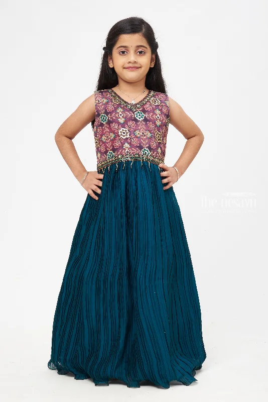 Laid-Back Elegance Green Glamour: Sequin & Zari Embroidered Pleated Anarkali Gown for Girls- Designer Collections for Diwali Laid-Back Elegance Green Glamour: Sequin & Zari Embroidered Pleated Anarkali Gown for Girls- Designer Collections for Diwali