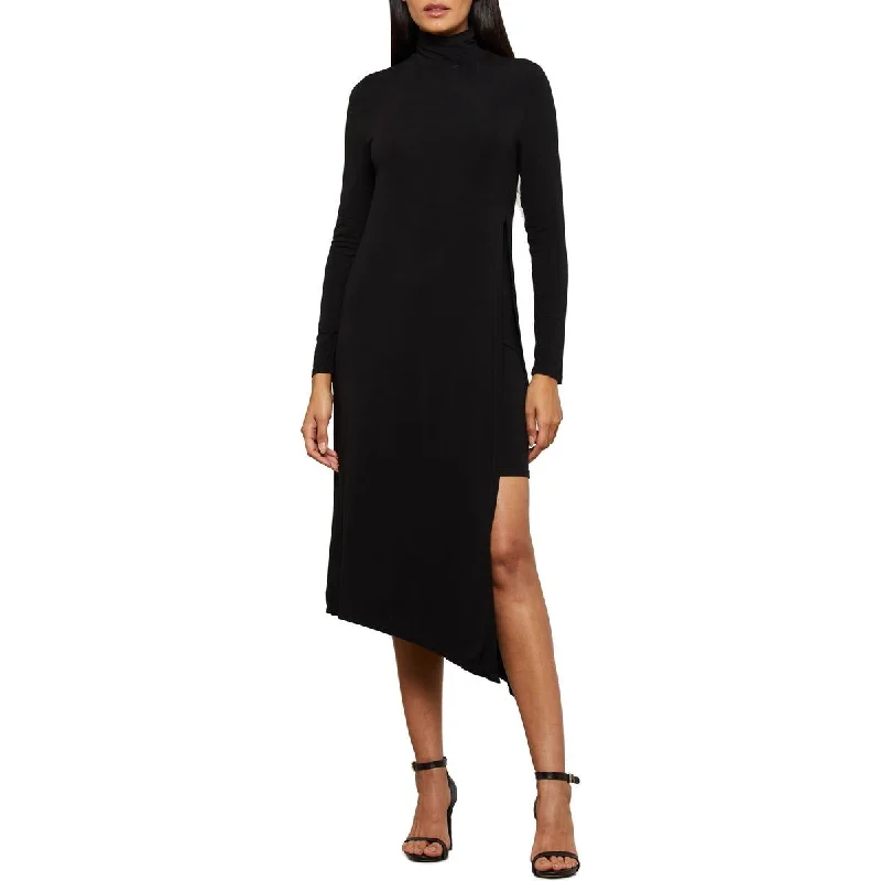 Online Boutiques Best BCBGMAXAZRIA Womens Turtleneck Asymmetric Midi Dress