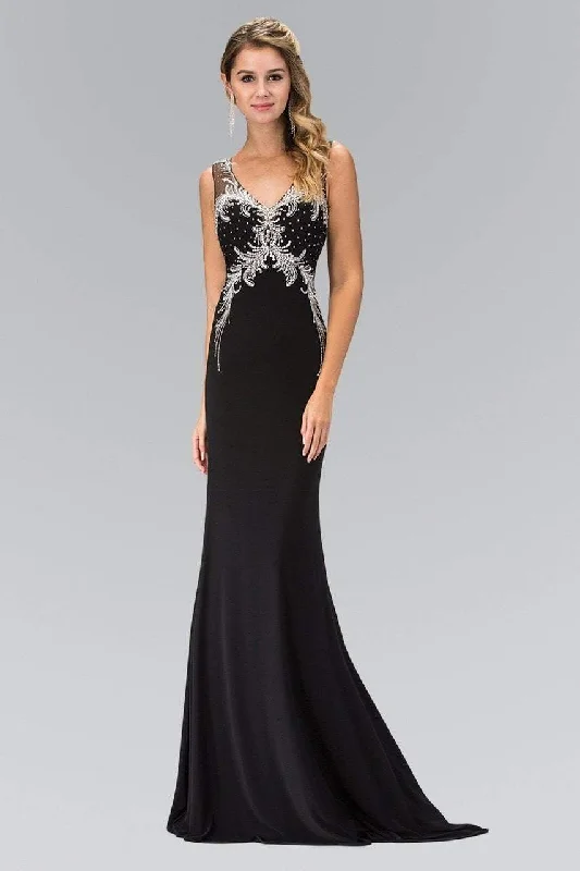 Discover Promotions Elizabeth K - GL1358 Jewel-Accented V-Neck Gown