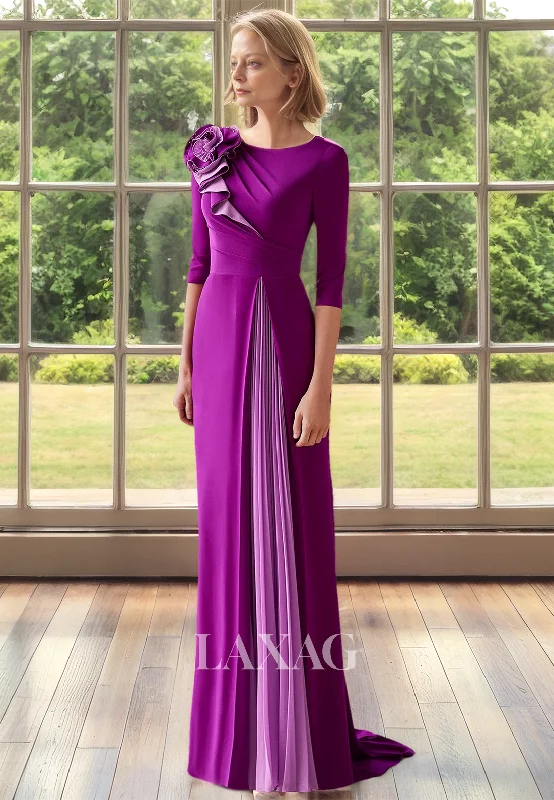 Clothes For Women Scoop-Neck Half-Sleeveles Pleated Beaded Floral Embellished Fitted Mother of the Bride Dress Clothes For Women Scoop-Neck Half-Sleeveles Pleated Beaded Floral Embellished Fitted Mother of the Bride Dress