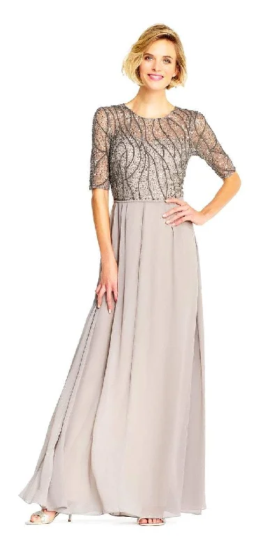 Exclusive Designer Collection Adrianna Papell - AP1E202210 Elbow Sleeves Beaded Chiffon Gown Exclusive Designer Collection Adrianna Papell - AP1E202210 Elbow Sleeves Beaded Chiffon Gown
