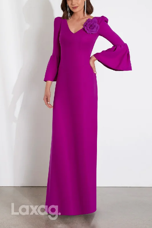 Comfortable Casual Wear 22959 - V-Neck Long Bell Sleeves Floral Embossed Cocktail Party Formal Evening Dress Comfortable Casual Wear 22959 - V-Neck Long Bell Sleeves Floral Embossed Cocktail Party Formal Evening Dress