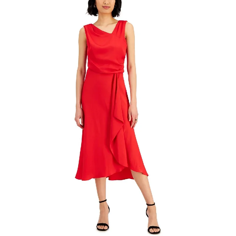 Street Style Fashion Taylor Womens Petites Drapey Calf Midi Dress