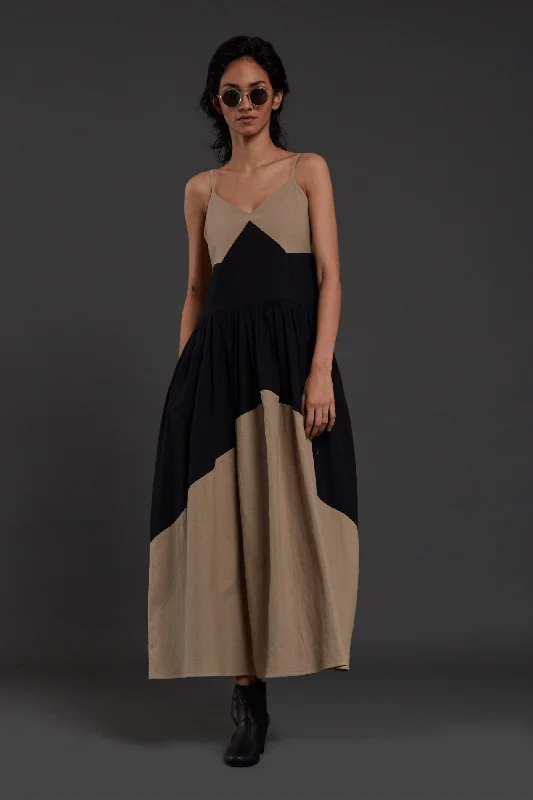 Quality Driven Apparel Strap Beige & Black Dress