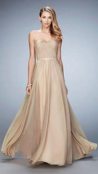 Winter Wardrobe Clearance La Femme - Strapless Shirred Sweetheart Gown 20808 - 1 pc Nude In Size 14 Available