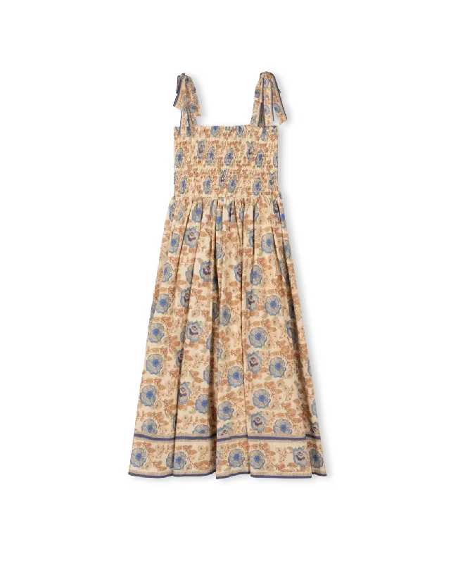 Free Spirited Fashion Fin - Smocked Top Big Print Midi Dress