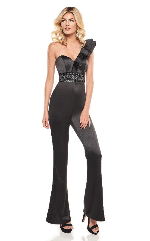 Style Breakthroughs Rachel Allan LBD L1238 - Ruffle Drape One Shoulder Jumpsuit