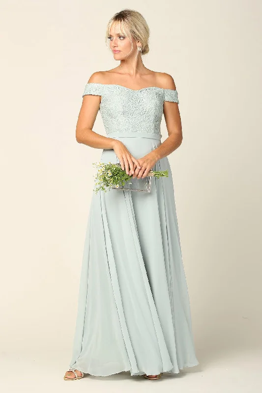 Women Wear Online Long Off Shoulder Lace Bodice Bridesmaids Dress