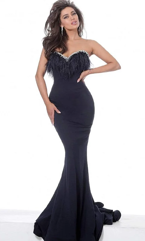 Latest Trends Jovani - 63892 Strapless Feather-Fringed Long Mermaid Gown