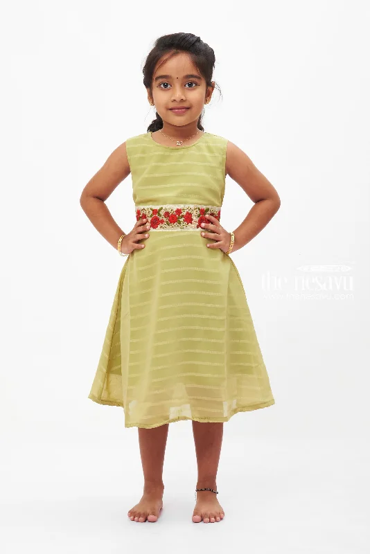 Cool Prices Green Striped with Embroidered Frock: Sleeveless Summer Charm for Girls