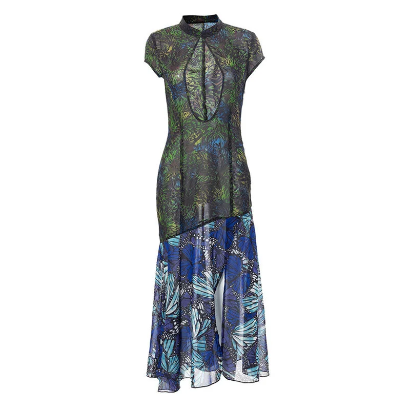 Modern Women’s Fashion with Vintage Touches Vintage Butterfly Mandarin Collar Cutout Side Split Chiffon Vacation Midi Dress Modern Women’s Fashion with Vintage Touches Vintage Butterfly Mandarin Collar Cutout Side Split Chiffon Vacation Midi Dress