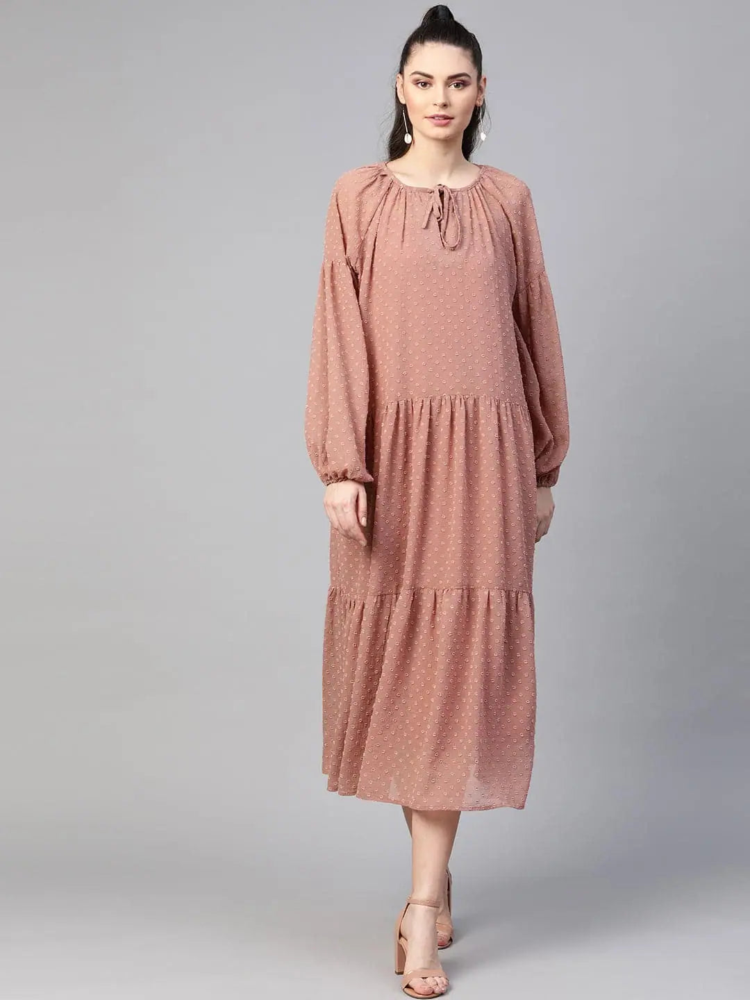 End Of Season Clearance Dusty Pink Tiered Maxi Dress with Inner