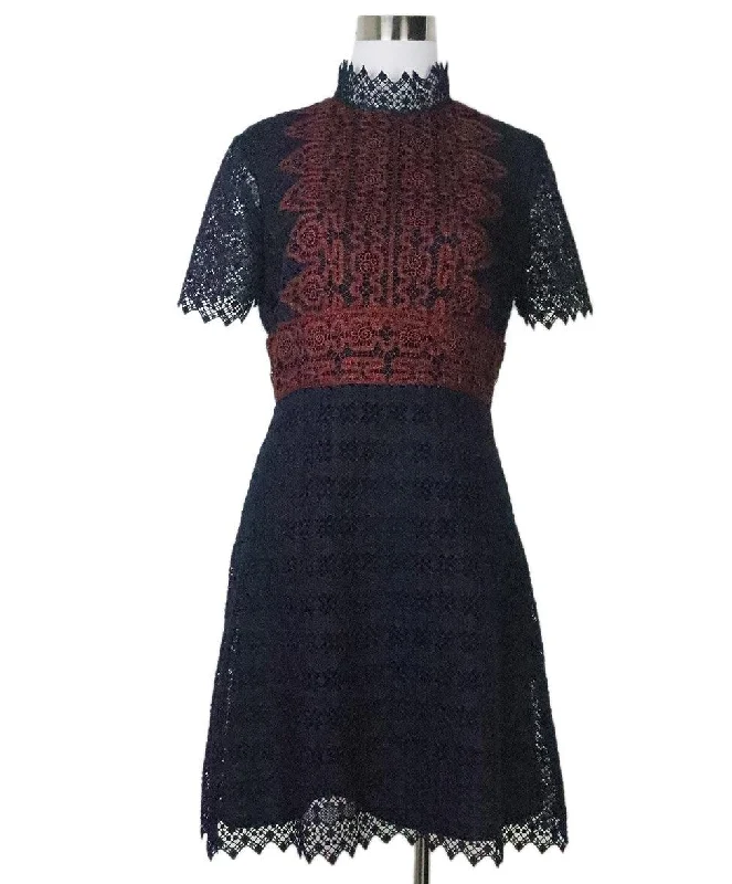 Artful Design Sandro Navy & Burgundy Crochet Dress sz 2