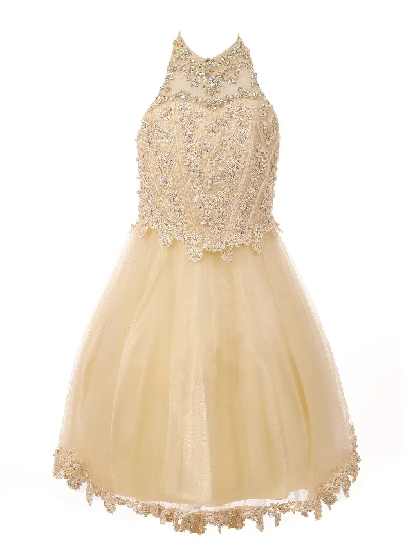 Travel Essentials Little Girls Champagne Halter Neck Rhinestone Sequin Flower Girl Dress 4-6 Travel Essentials Little Girls Champagne Halter Neck Rhinestone Sequin Flower Girl Dress 4-6