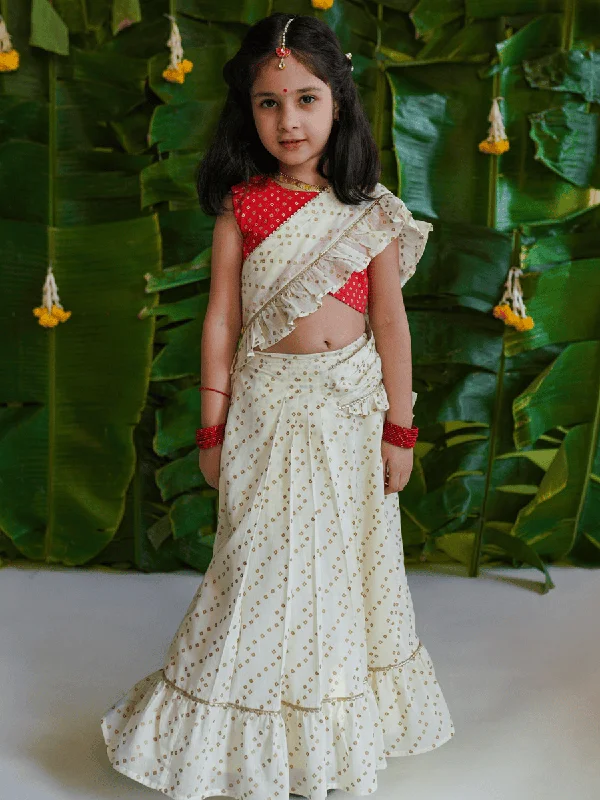 Effortless Chic Apparel Girls Ruffle Saree-Cream