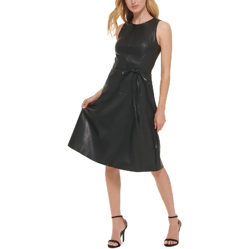 Women’s Formal Wear Tommy Hilfiger Womens Faux Leather Sleeveless Midi Dress