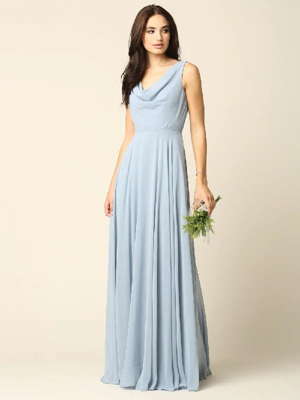 Relaxed Fit Women’s Fashion Long Formal Sleeveless Cowl Neck Dress Bridesmaids