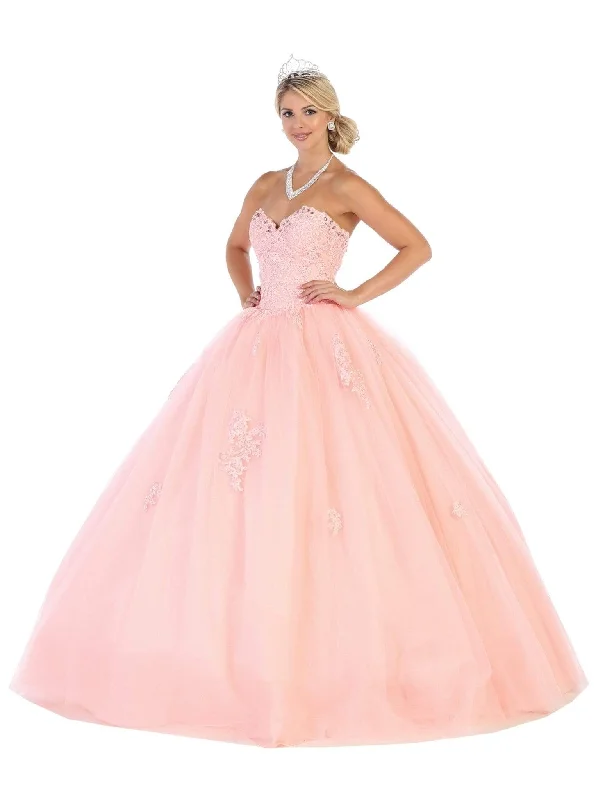 Preppy Style May Queen - LK107 Strapless Scalloped Corset Appliqued Ballgown