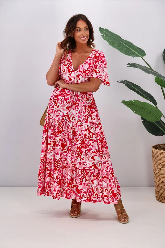 Laid-Back Elegance Fria Carmen Maxi Dress Red