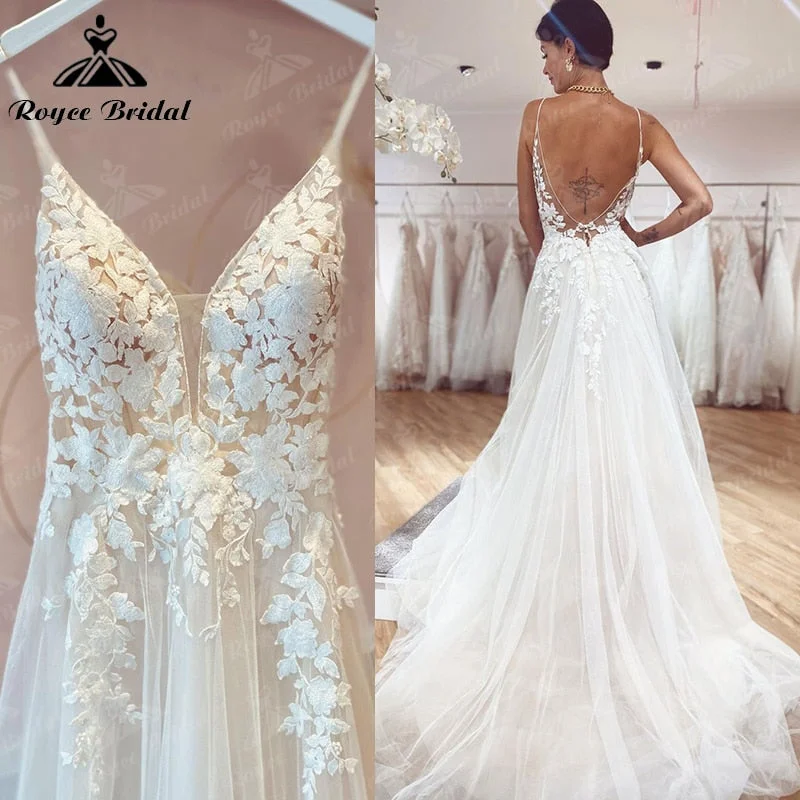 Step Ahead, Lead The Trend vestido de novia Boho Vintage Fairy Wedding Dress Lace Applqiues Spaghetti Straps V Neck Bridal Gowns Tulle A Line trouwjurk Step Ahead, Lead The Trend vestido de novia Boho Vintage Fairy Wedding Dress Lace Applqiues Spaghetti Straps V Neck Bridal Gowns Tulle A Line trouwjurk