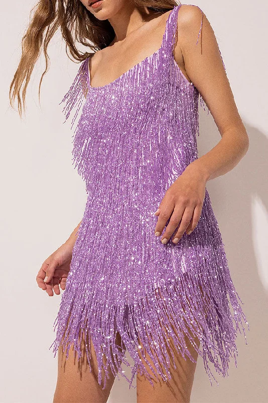 Athleisure Wear Solid Color Rocking Tassel Backless Mini Dress