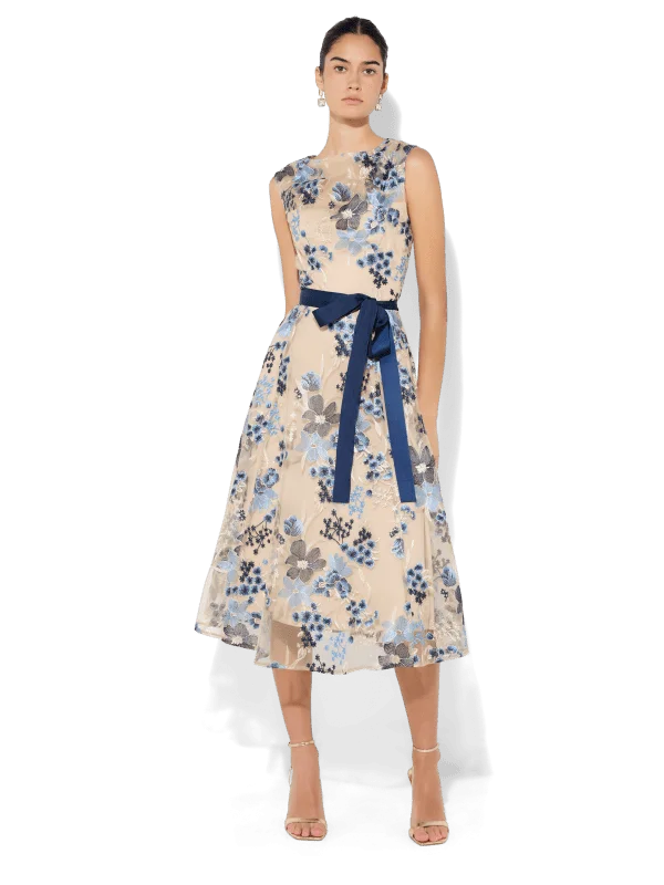 Flash Sale, Don't Miss Eloise Mink/Navy Embroidered Dress
