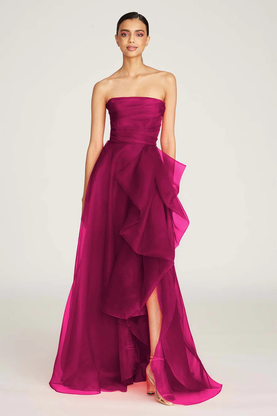 Dive Into Trendy Styles Teresa Strapless Draped Gown - Sangria