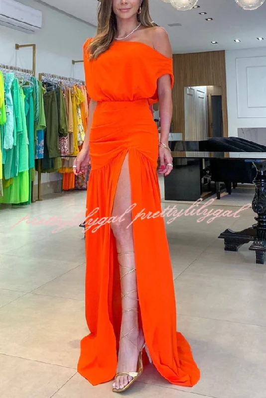 Flash Sale Or Flash Sales Midnight Chances One Shoulder Ruched Detail Slit Maxi Dress