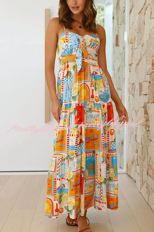 Vintage Style Clothing Sale Radiant As Always Unique Print Front Tie-up Slip Maxi Dress Vintage Style Clothing Sale Radiant As Always Unique Print Front Tie-up Slip Maxi Dress