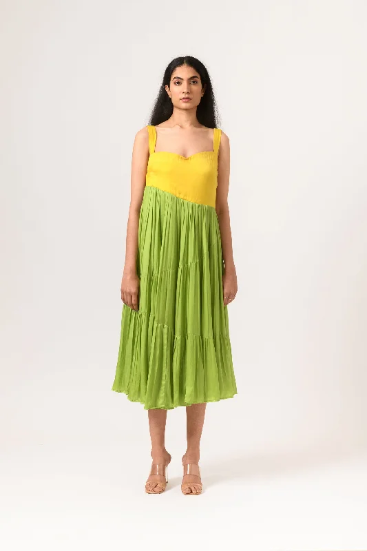 Seasonal Clearance Yellow-Green Asymmetrical Gather Dress