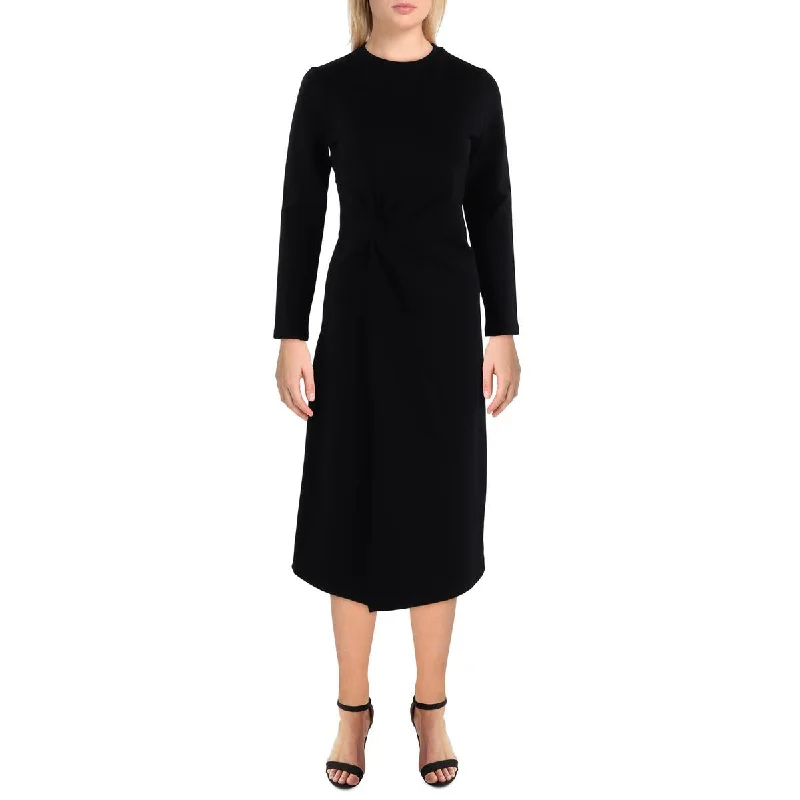 Chic Wardrobe Gracia Womens Knot Front Below Knee Midi Dress