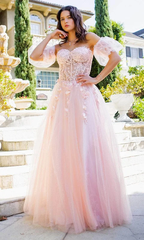 Shop Sale Items Cinderella Couture 8042J - Sweetheart Appliqued A-Line Prom Gown