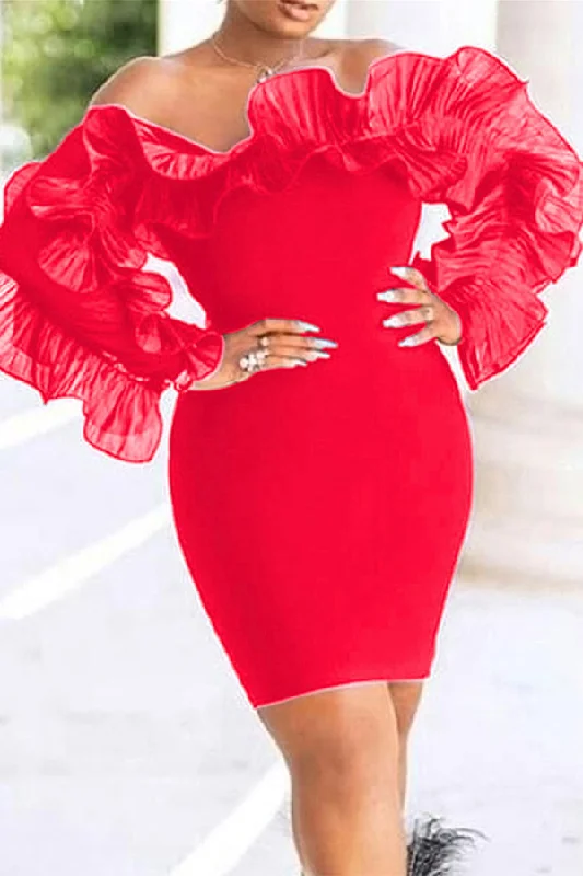Women’s Evening Wear for Special Occasions Stringy Selvedge Patchwork Striking Off Shoulder Mini Dress Women’s Evening Wear for Special Occasions Stringy Selvedge Patchwork Striking Off Shoulder Mini Dress