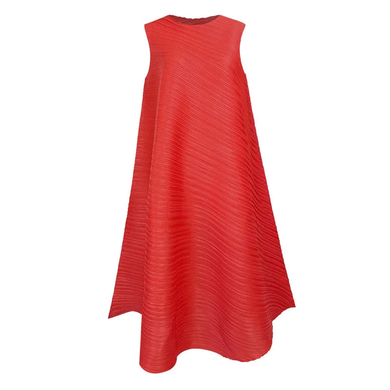 Seasonal Women’s Fashion Trends Artistic Round Neck A Line Sleeveless Asymmetrical Pleated Midi Dress Seasonal Women’s Fashion Trends Artistic Round Neck A Line Sleeveless Asymmetrical Pleated Midi Dress