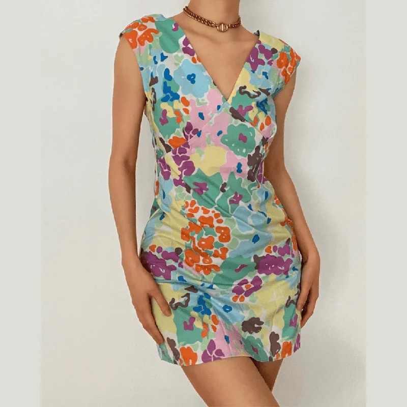 Clothing Brands V neck floral print A line dress - Final Sale