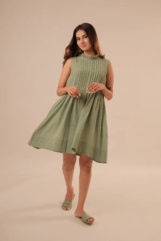 Trendy Women's Dresses Online Soft Green Pleated Dress