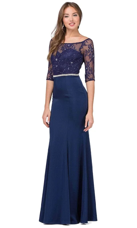 High End Women's Wear Dancing Queen 2201 - Bateau Neck Lace Prom Gown