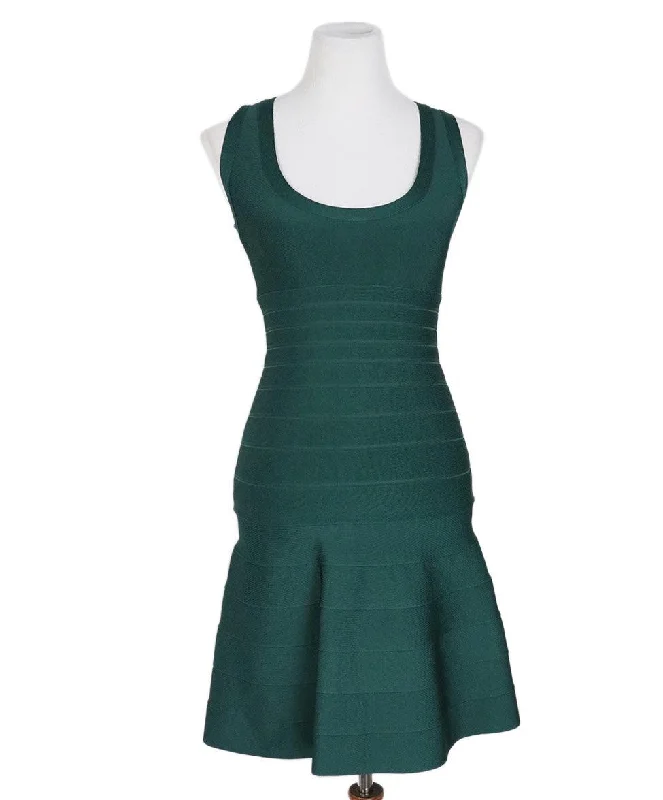Subtle Sophistication Herve Leger Green Rayon Nylon Dress sz 4