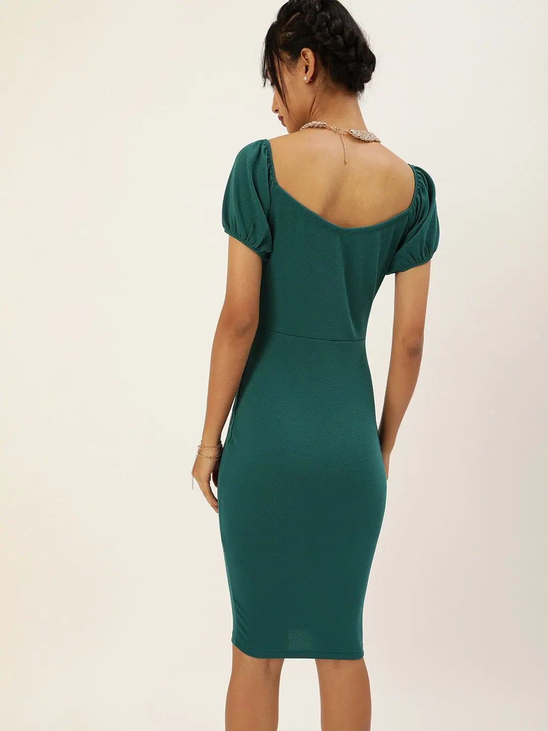 Clothes Of Woman Veni Vidi Vici Dark Green Sweetheart Neck Bardot Midi Dress