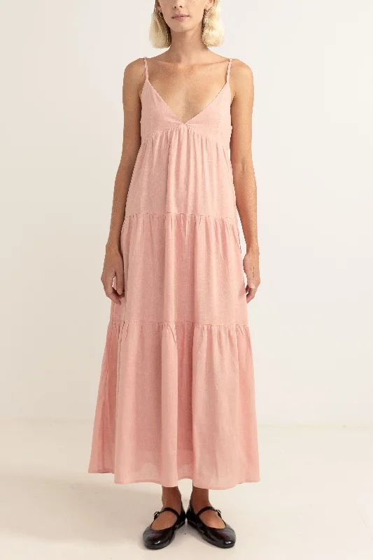 Eclectic Fashion Classic Tiered Midi Dress Rose