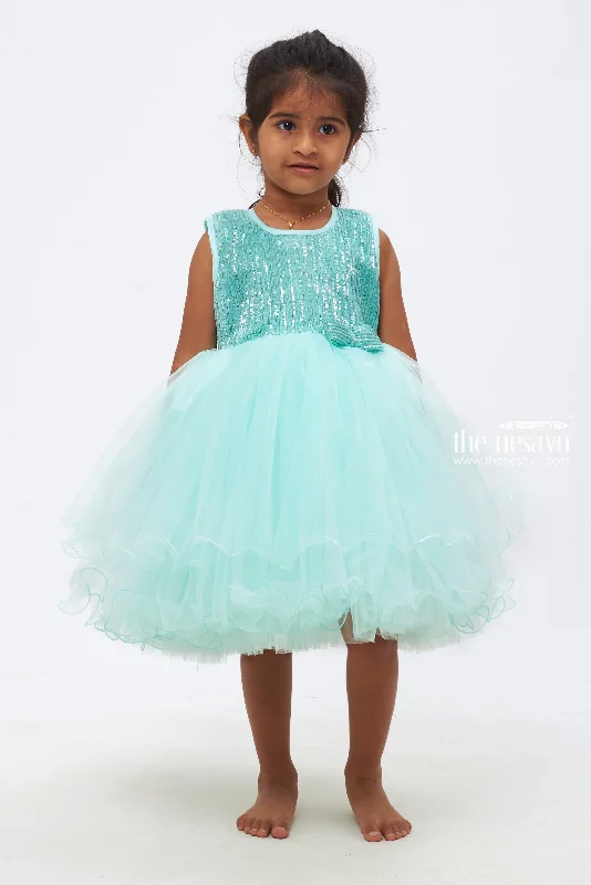 Outfits For Women Girls Turquoise Tulle Dress with Glistening Sequin Embroidery
