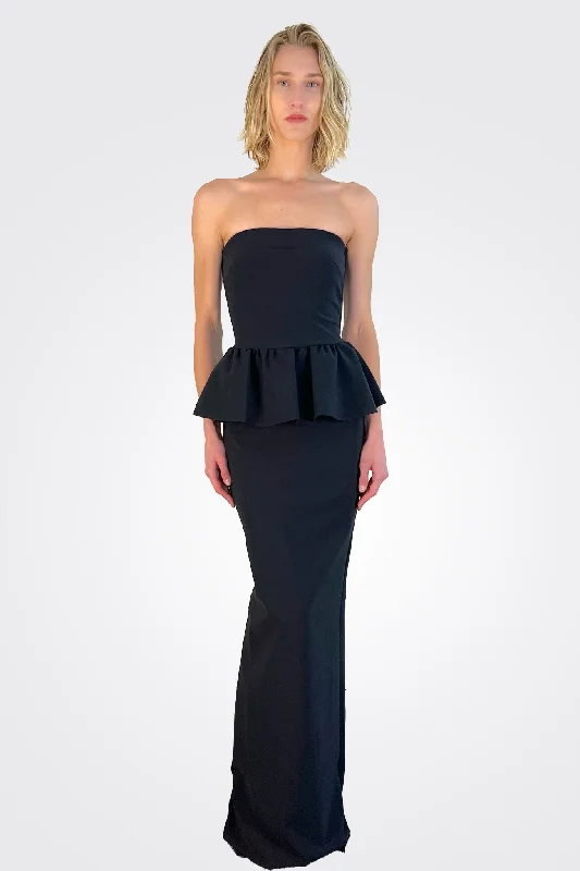 Unleash Your Fashion Panthea Strapless Peplum Gown - Black