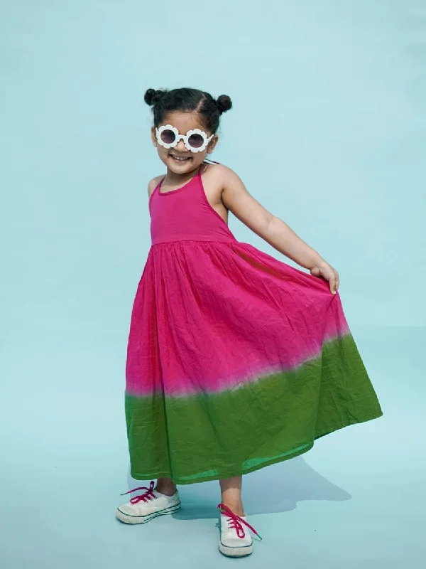 End Of Season Clearance Girls Maxi Dress Tie Dye Ombre -Pink