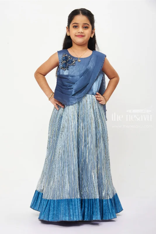 Online Boutique Clothing Girls Midnight Blue Anarkali Dress with Shimmering Accents Online Boutique Clothing Girls Midnight Blue Anarkali Dress with Shimmering Accents