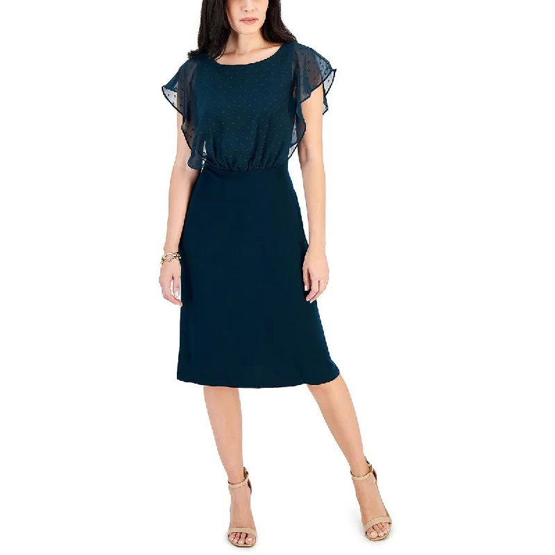 Chic And Comfortable Connected Apparel Womens Petites Below Knee Flutter Sleeve Midi Dress