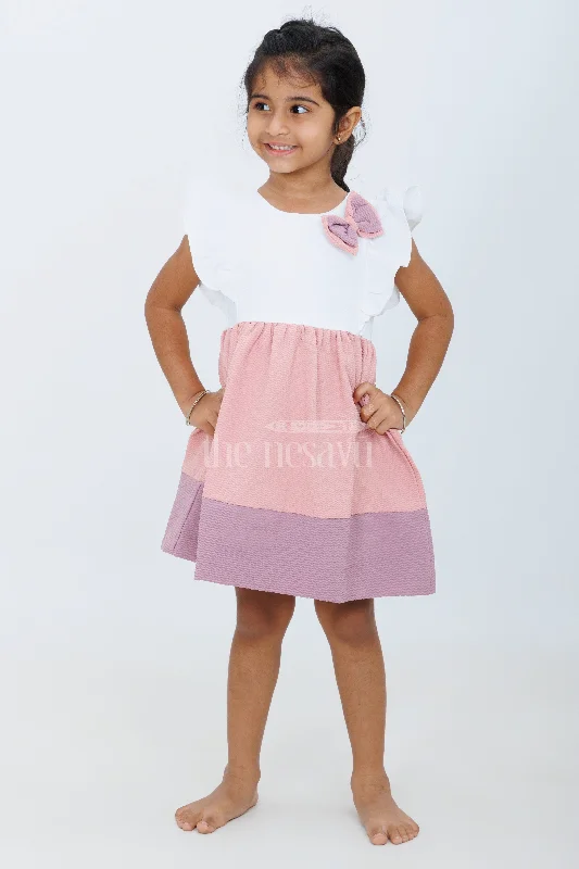 Sophisticated Outfits Baby Girls Beige Cotton White Frock with Color Block Design and Bow Accent for Family Gatherings Sophisticated Outfits Baby Girls Beige Cotton White Frock with Color Block Design and Bow Accent for Family Gatherings