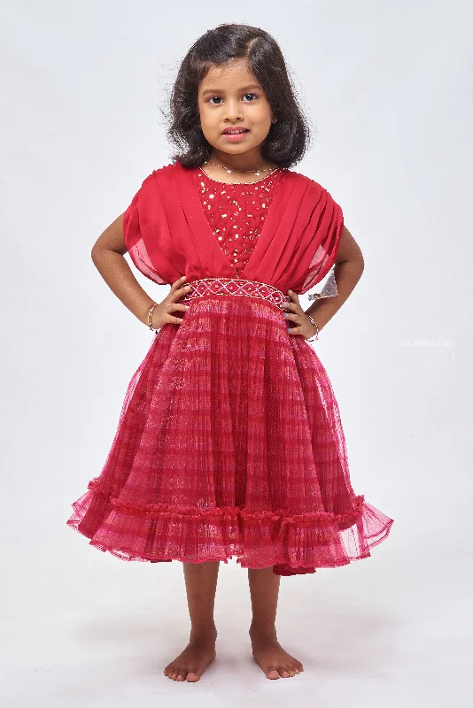Must-Have Styles Crimson Elegance: Girls Celebration Dress with Striped Pleats & Gleaming Embellishments Must-Have Styles Crimson Elegance: Girls Celebration Dress with Striped Pleats & Gleaming Embellishments