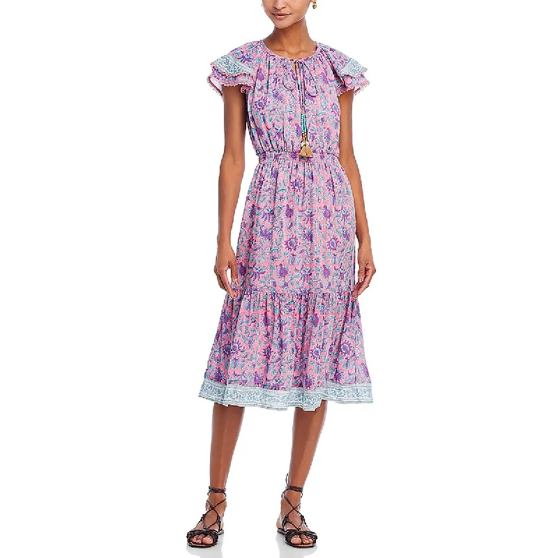 Versatile Outfits Bell Womens Eva Cotton Tie neck Midi Dress