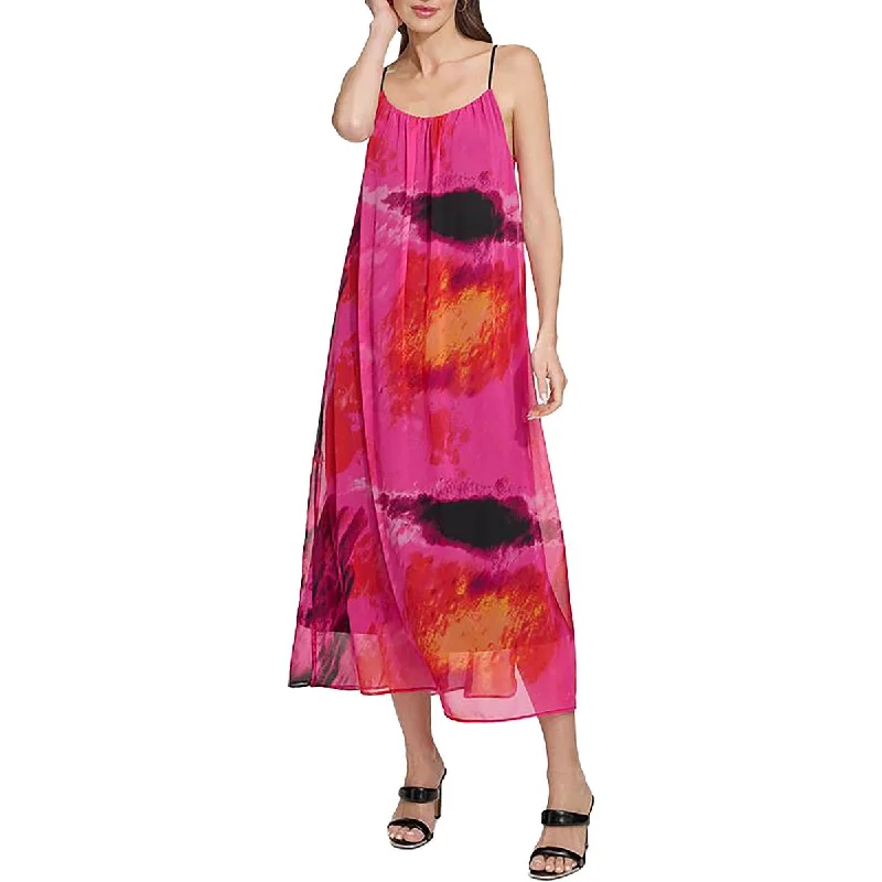 Casual and Comfortable Outfits DKNY Womens Printed Chiffon Midi Dress